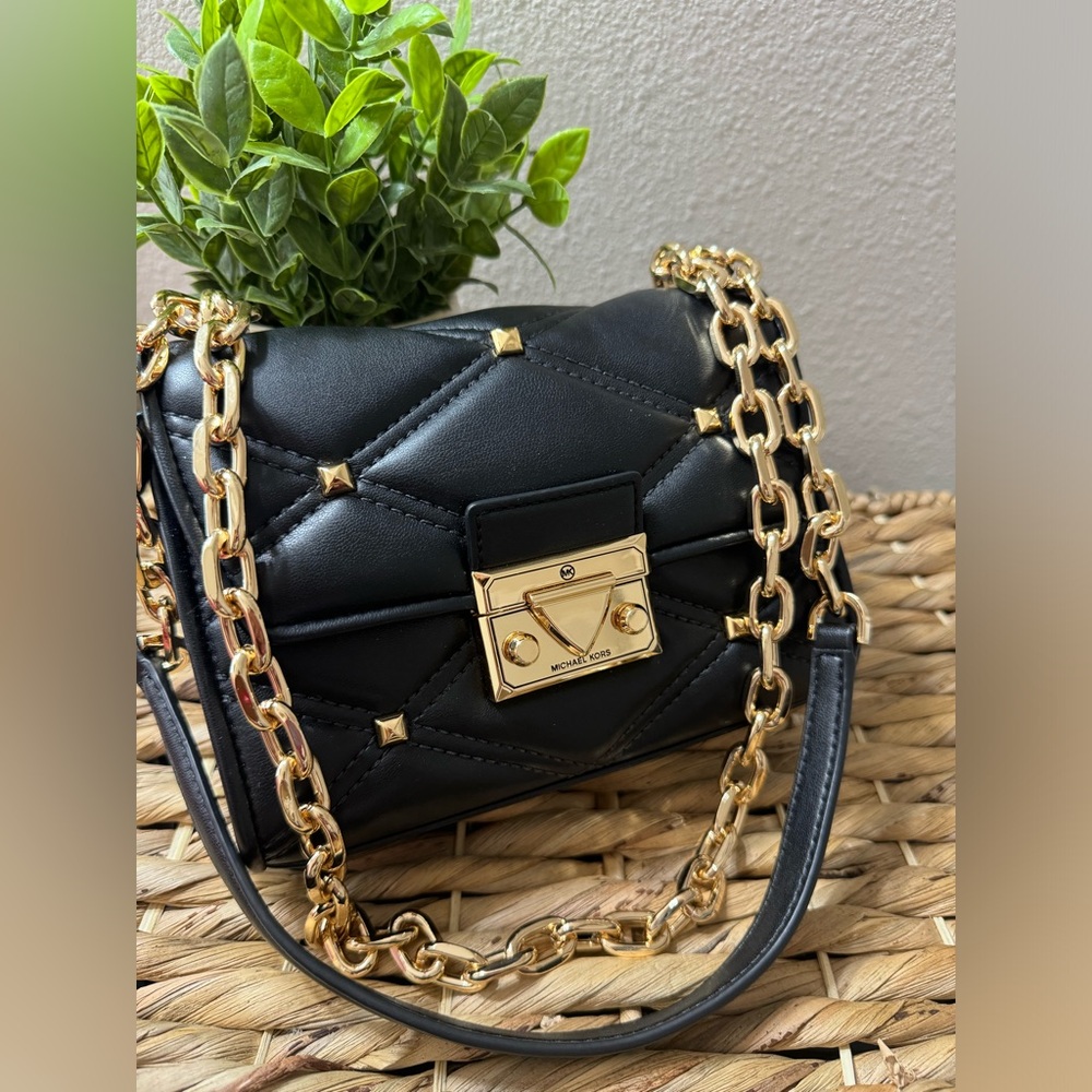 Authentic Michael Kors Serena small flap, crossbody studded bag.